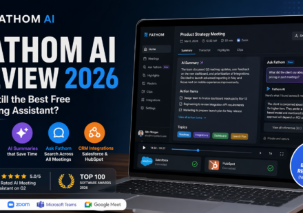 Fathom AI meeting assistant dashboard showing transcription summaries and Ask Fathom feature in 2026