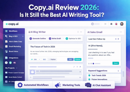 Copy.ai dashboard interface showing AI writing and workflow automation features in 2026