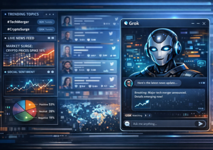 Grok AI 2026 interface showing real-time data analysis and chat interaction