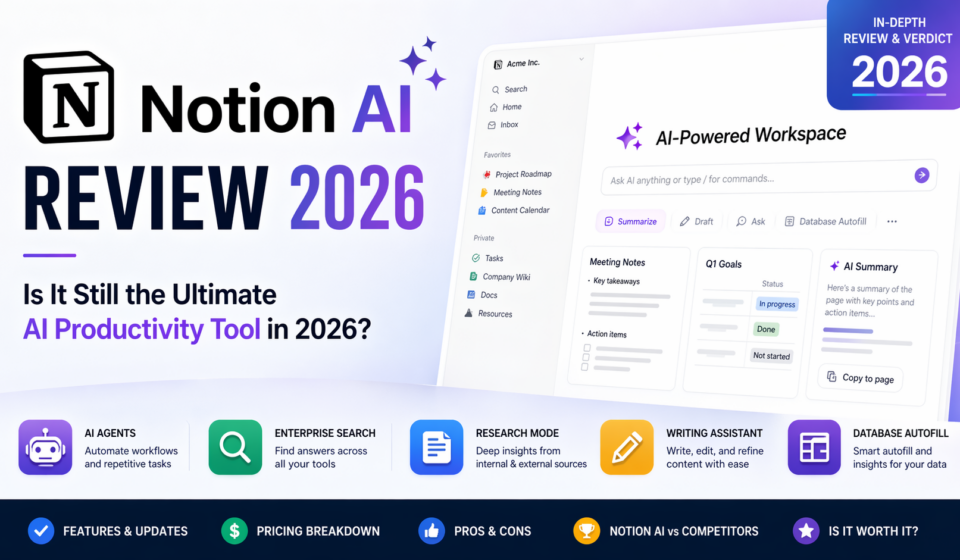 Notion AI Review 2026 dashboard and features overview