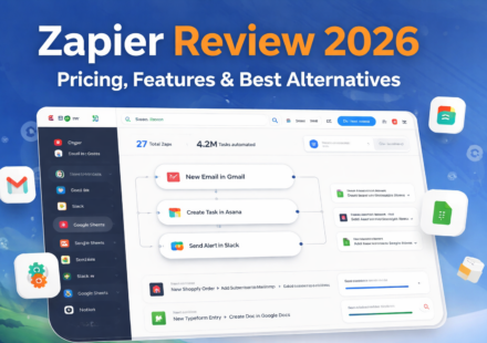 zapier review 2026 dashboard showing automation workflows