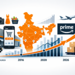 Amazon India growth timeline 2013 to 2026 infographic