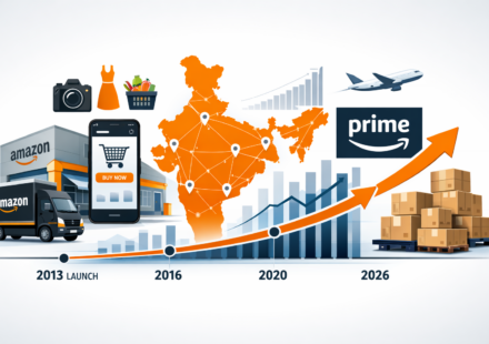 Amazon India growth timeline 2013 to 2026 infographic