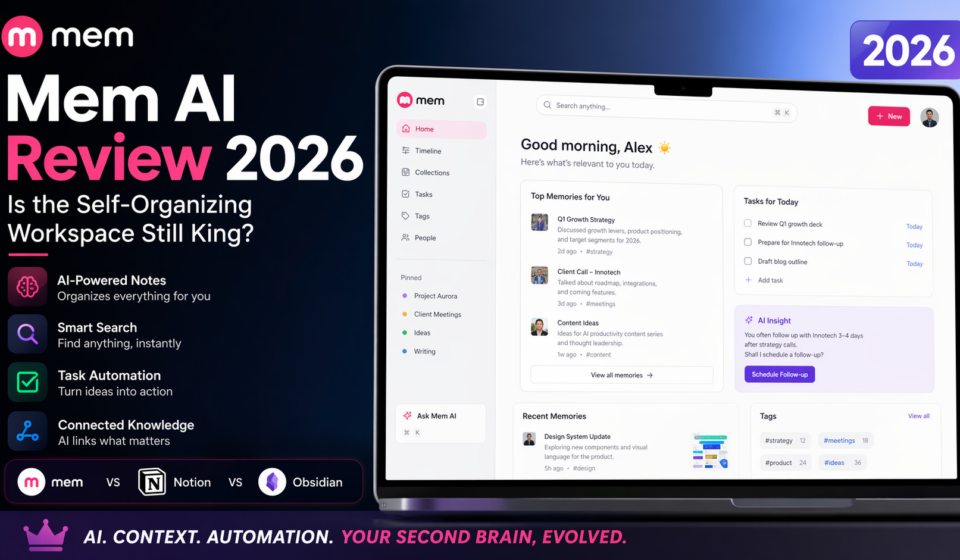 Mem AI dashboard interface 2026 showing AI-powered note organization