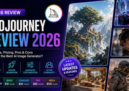 Midjourney Review 2026 showcasing AI-generated artwork and features