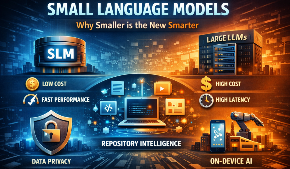 SLM vs LLM comparison chart showing cost, speed, and privacy differences