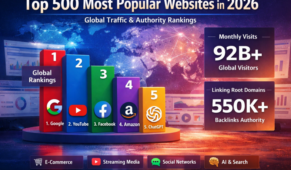 Top 500 most popular websites in 2026 ranked by global traffic and authority data